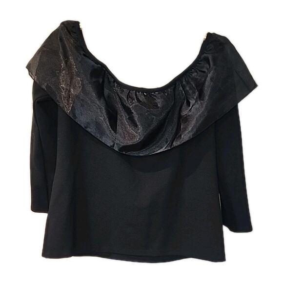 J Crew size Med black knit/organza ruffle off-the-shoulder top - Picture 3 of 5